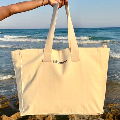 SILBERRY Canvas Tote Bag | Beige | Everyday & Beach Essential | Perfect Gift