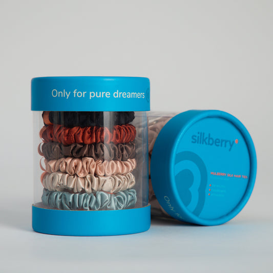 silk skinny hair tie set_silkberry_set of 6_front standing 